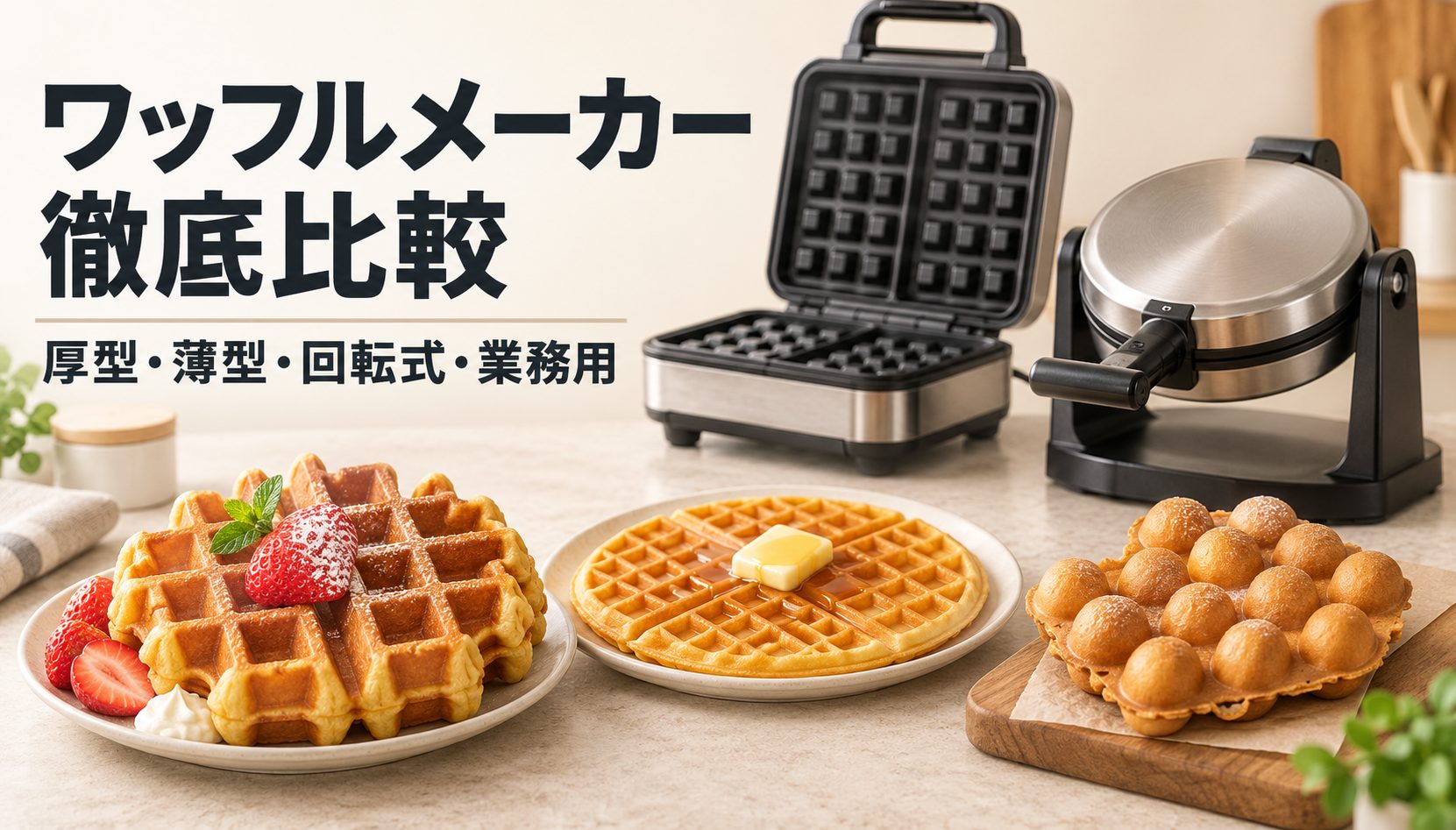 厚型・薄型・回転式・業務用ワッフルメーカーの比較